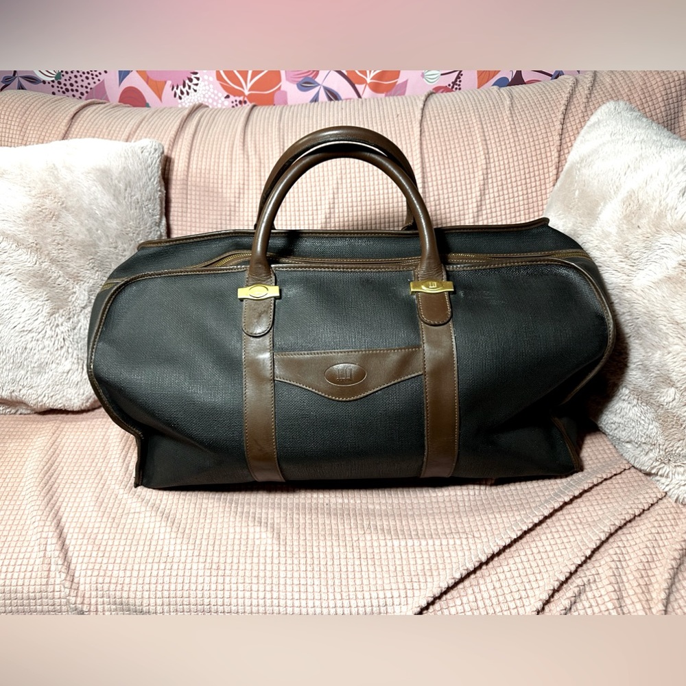 Dunhill Boston Bag Black and Brown Travel Carry on luggage Leather